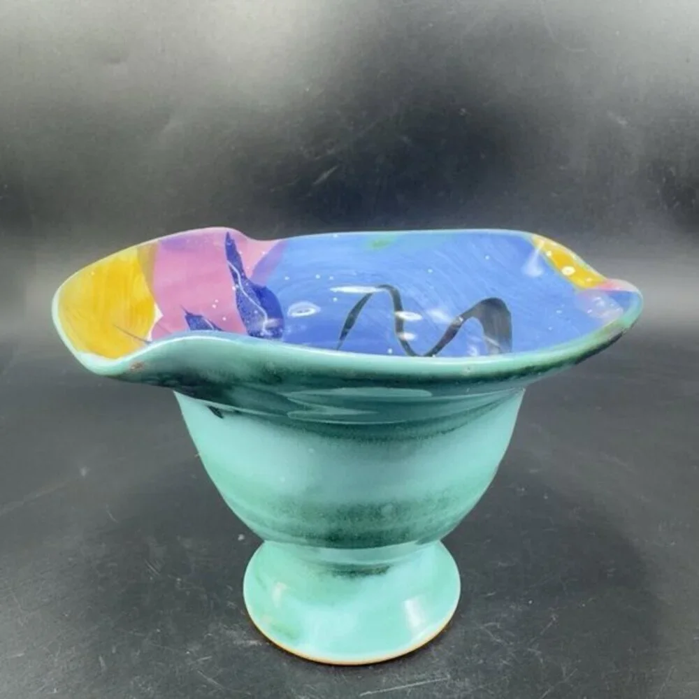 Italian Art Pottery Footed Dish Bowl Container Hand Made RedWare Made‎ In Italy